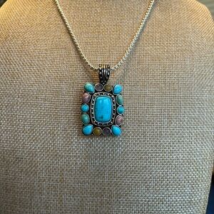 Carololyn Pollack Genuine Turquoise, Multi Stone and SS Pendant Necklace
